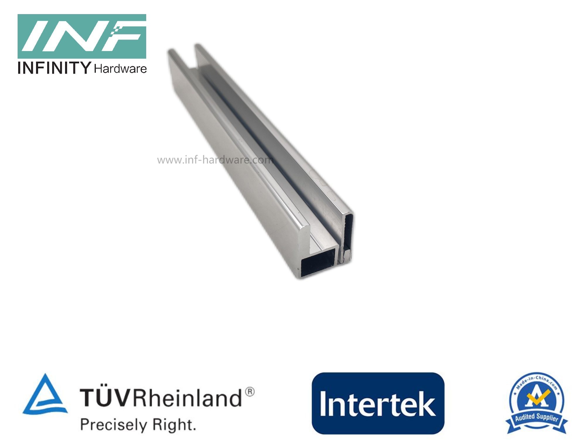 Canal en U de aluminio apto para vidrio de 12-13,5 mm con panel lateral Función de fácil instalación