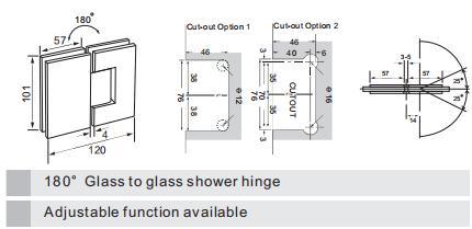 Bisagra de ducha de puerta de 180° de vidrio a vidrio de esquina recta de alta resistencia con pasador de pivote reversible de 85 y pasador de pivote ajustable fuera de ángulo