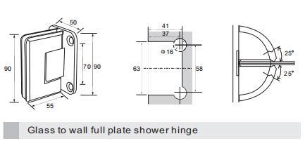 Bisagra de ducha para puerta de vidrio con borde biselado, placa completa de vidrio a pared, función ajustable con pasador de 85° y 90°, acabado cromado